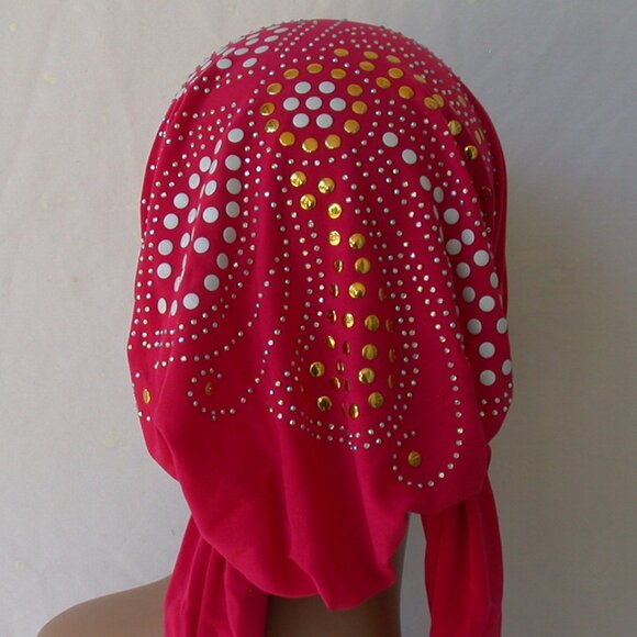 Pink Pre-Tied Stud Fashion Cap Slip On Bonnet Hijab Undercap #5 - Picture 2 of 3